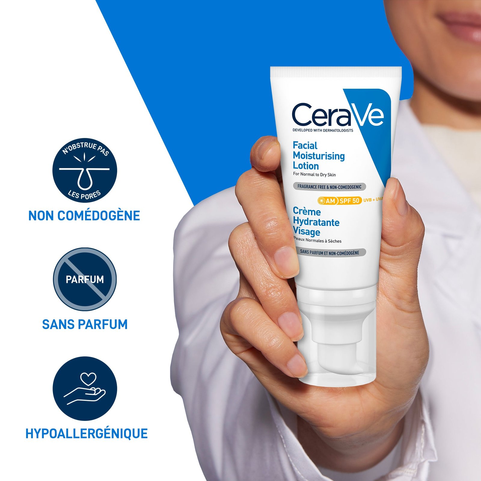 CeraVe Crème Hydratante Visage SPF 50 Peaux Normales À Sèches 52ml – Image 6