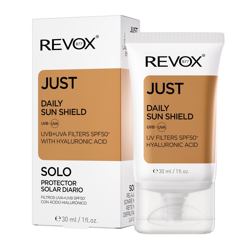 Revox b77 JUST DAILY SUN SHIELD FILTRES UVA+UVB SPF50+ AVEC ACIDE HYALURONIQUE 30 ml