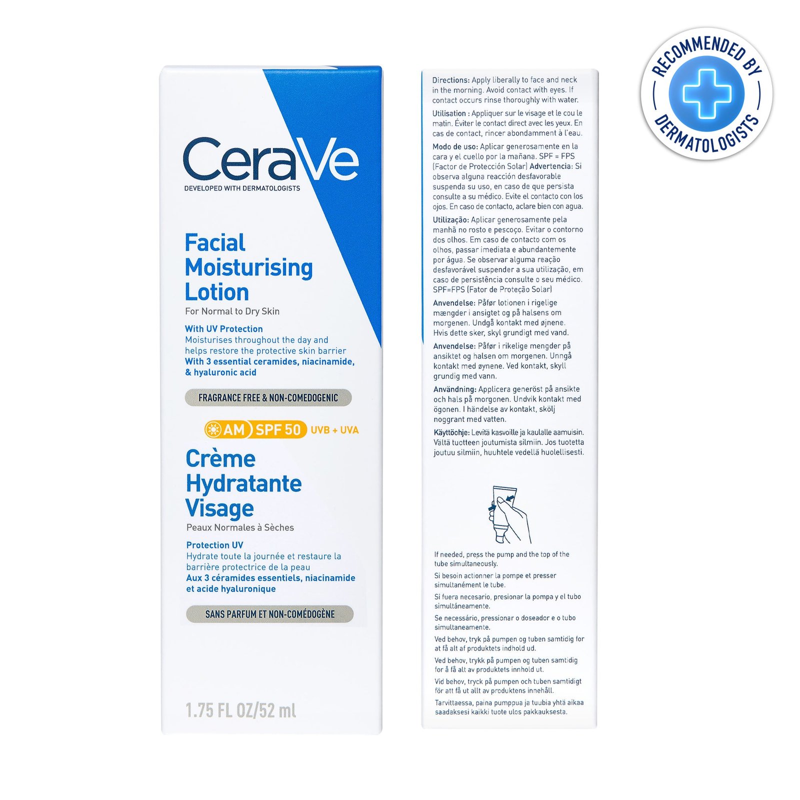 CeraVe Crème Hydratante Visage SPF 50 Peaux Normales À Sèches 52ml – Image 2