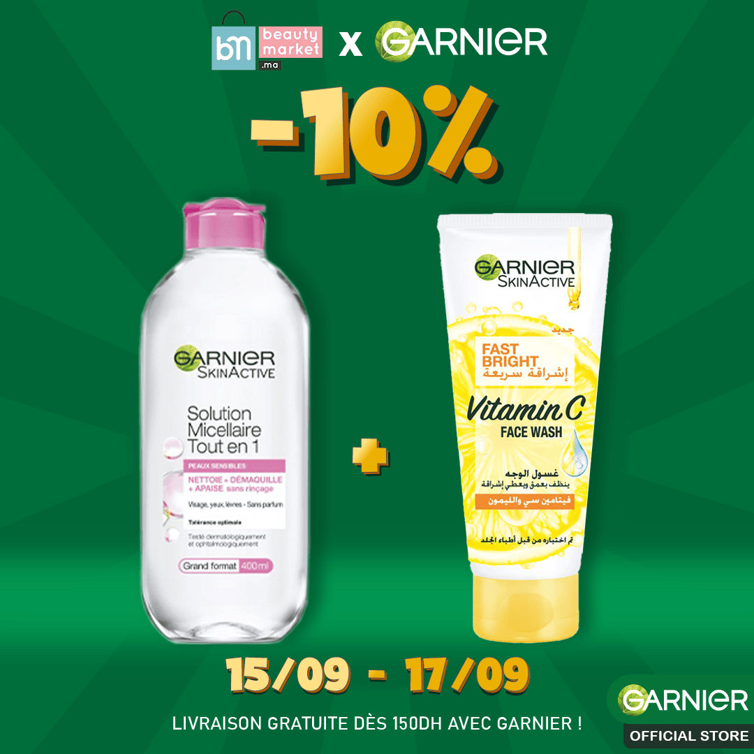Garnier solution micellaire tout en 1 peaux sensibles 400ml + FAST BRIGHT NETTOYANT VISAGE VITAMINE C 100 ML
