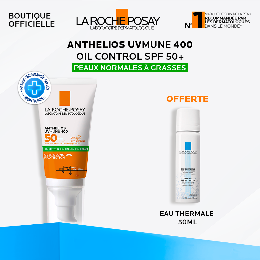 La roche-posay anthelios oil control invisible spf50+ peau m à g 50ml = Eau thermale 50ML OFFERT